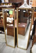 Two gilt frame full length wall mirrors, approx. 127 x 35cm each