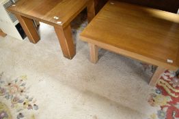 Two modern golden oak coffee tables