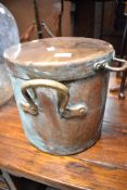 A vintage copper lidded pot, with monogram ES to lid, height approx. 29cm