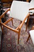 A set of vintage teak framed designer chairs, in the 'paper knife' style, attributed to Kai