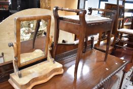 A Victorian toilet mirror and an early 20th Century piano stool