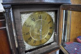 An 18th century and later oak long cased clock, having eight day movement, with brass dial named for