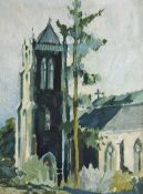 Artist unknown, two impressionist oil on boards, church and woodland scenes, indistinctly signed