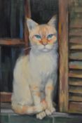 Vesela Sultanova 'VesA' (Contemporary) oil on paper 'Cat on an Old Window', signed lower right,