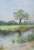 Flo-anne Byford (British, 20th century) watercolour painting of rural scene with stream, signed