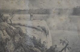 An interesting 19th century pencil drawing 'View of The Schloss Falls (Rhine, Germany) Taken from