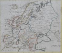 An interesting engraved and hand-coloured map of Europe, appears early by the inaccurate cartography