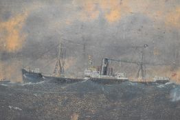 Artist unknown, 20th century English school oil on board, depicting a ship in stormy seas, within