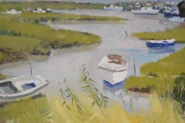 Dennis Hill (British 20th/21st century) oil on board, Poole Harbour Backwaters, signed lower