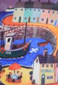 After Graham Round (British, Contemporary) colour print 'The Whaler', a vivid harbour scene,