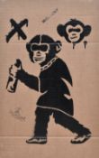 In the style of Banksy (British, b1974) limited edition graffiti stencil on cardboard, 