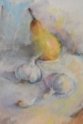 Vesela Sultanova 'VesA' (Contemporary) pastel on paper, still life garlic and pear, signed lower