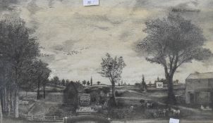 W J Leslie Simmonds (British 19th Century) pen and ink drawing 'The Hen of Chickens', a rural