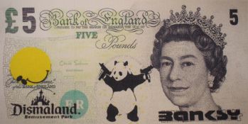 Banksy (British, b1974) two colour prints on canvas, 'Dismal Canvas Notes' from 'Dismaland 2015',