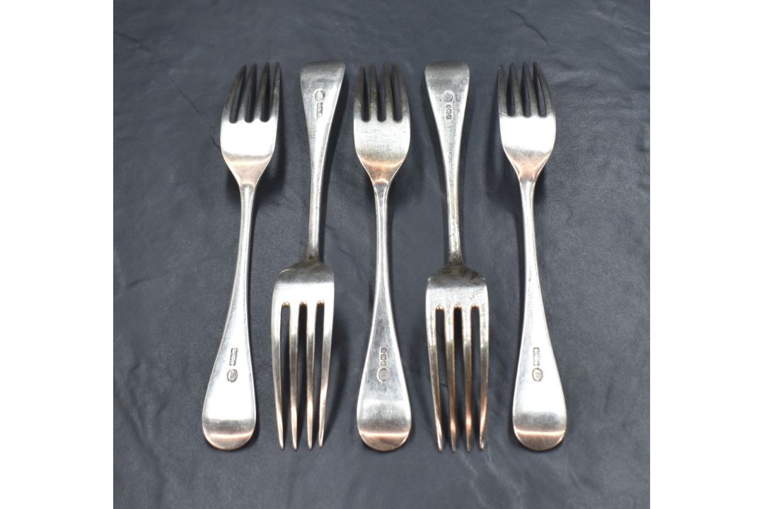 A group of five Victorian silver Hanoverian pattern forks, having an initial engraved to the - Image 2 of 4