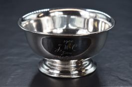 A Victorian silver pedestal bowl, of circular form having a slightly flared moulded rim, '1900 J.W.C