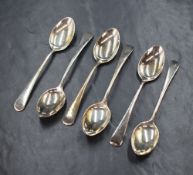 A cased set of six George V silver Hanoverian pattern teaspoons, marks for Birmingham 1923, maker