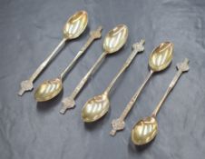 A cased set of six George V silver teaspoons, having Celtic Crosses to the terminals, marks for