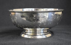 A George VI silver pedestal bowl, of traditional form having a moulded rim and decorative floral