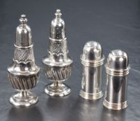 A pair of Victorian silver pepperettes, of cylindrical form having banding decoration, marks for