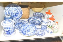 A set of 3 lidded flour, sugar and tea jars, hand coloured depicting Sicilian countryside scenes,