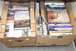 Two boxes of assorted war and history books to include titles Forgotten Voice of the Somme by Joshua