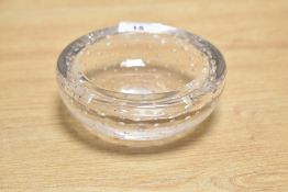 A Whitefriars clear glass dish with controlled bubble decoration, w12cm