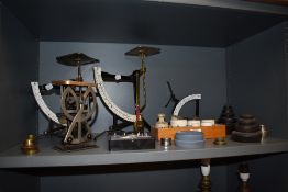 A group of weighing scales and weights ect, to include Microid metric weights by Griffin & Tatlock