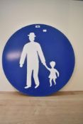 A blue and white european pedestrian road sign of circular form, w60cm