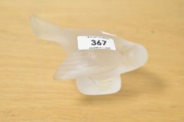 A Rene Lalique frosted glass bird paperweight study with paper label for Lalique, France, signed
