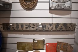 A late 19th / early 20th century metal sign depicting the name 'PRIESTMAN'. *we believe Priestman