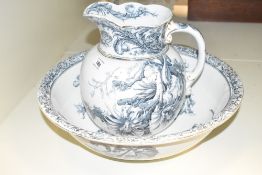 A early 20th century Doulton Burslem Perth pattern wash basin and pitcher, blue stamp to base,