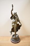 After Louis Auguste Moreau (1834-1917), A 19th century patinated metal figure of a young woman