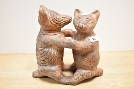 A pair of terracotta dancing bears, signed to base Hecho en Mexico, h21cm