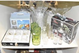 A set of 6 Royal Crystal Rock tumblers, h9cm, sold together with 3 green glass pharmacy style