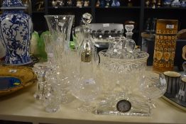 A Waterford cut glass crystal mantel clock, L17cm, sold together with various other English cut