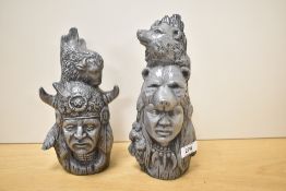 A pair of native American warrior sculptures, largest h 24cm.