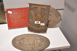 A Bradley & Craven Ltd machinery plaque, w23cm, sold together with a Lindley Thompson Transformer