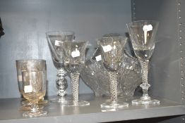 A Jacobite style wine glass having bluster stem and conical foot, engraved reading Charles and Diana