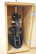 A vintage microscope set in wooden carry box, h35cm