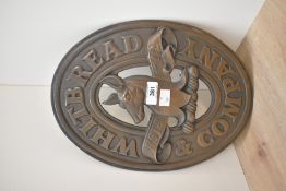A Whitebread Brewery wall plaque with deers head, h32cm