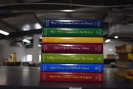 Who's Who in British History series. Seven [of eight] volumes, lacks the Tudor volume. Hardbacks