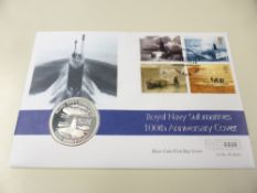 GB 2001 SUBMARINES NUMISMATIC FIRST DAY COVER WITH 20 CROWN SILVER COIN ENCAPSULATED 20 Crown Silver