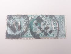 GB EVII 1902 £1 GREEN (SG266) GOOD USED Top value from EVII era, £1 green (sg266) with odd nibbled