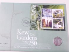 GREAT BRITAIN, 2009 KEW GARDENS NUMISMATIC FIRST DAY COVER Fresh clean looking 50p depicting Kew