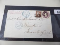 GB 1855 6d EMBOSSED + 1 RED STAR ON REGISTERED COVER NOTTINGHAM TO MACCLESFIELD Registered cover