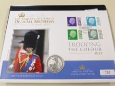 GB 2023 TROOPING THE COLOUR NUMISMATIC COVER WITH 1OZ SILVER BRITANNIA Westminster folder wth