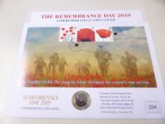 GB 2019 REMEMBRANCE DAY NUMISMATIC COMMEMORATIVE COVER WITH £2 POPPY COIN Issued by Westminster,