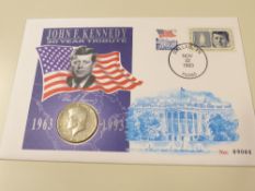 USA 1993 JFK 30 YEAR TRIBUTE COVVER WITH SILVER HALF DOLLAR DATED 1965 Cover with low sequence