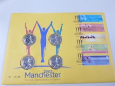 GB 2002 COMMONWEALTH GAMES NUMISMATIC FIRST DAY COVER WITH 4 x £2 COINS Set of 5 commonwealth